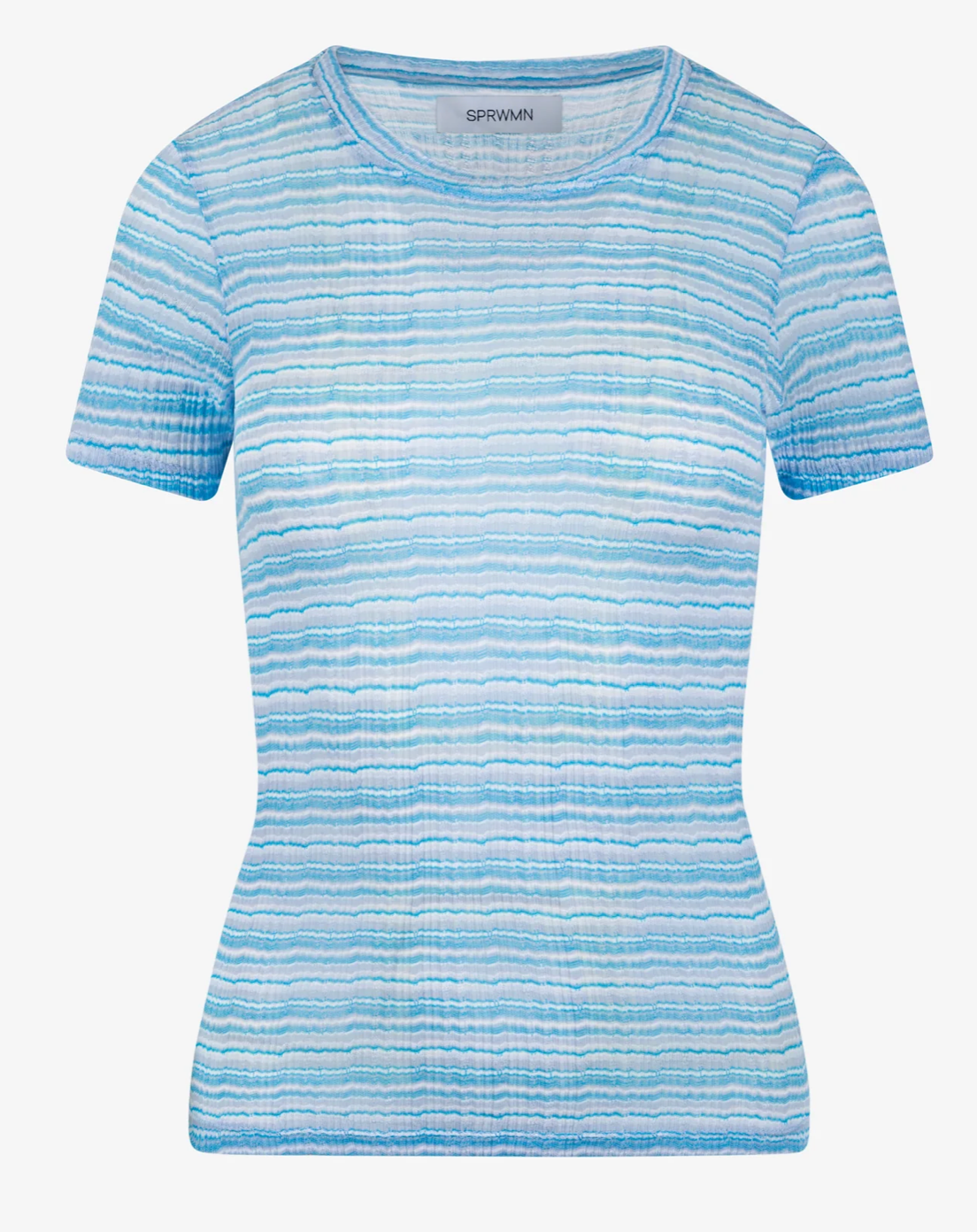 SPRWMN Pointelle Baby Tee Turquoise Stripes