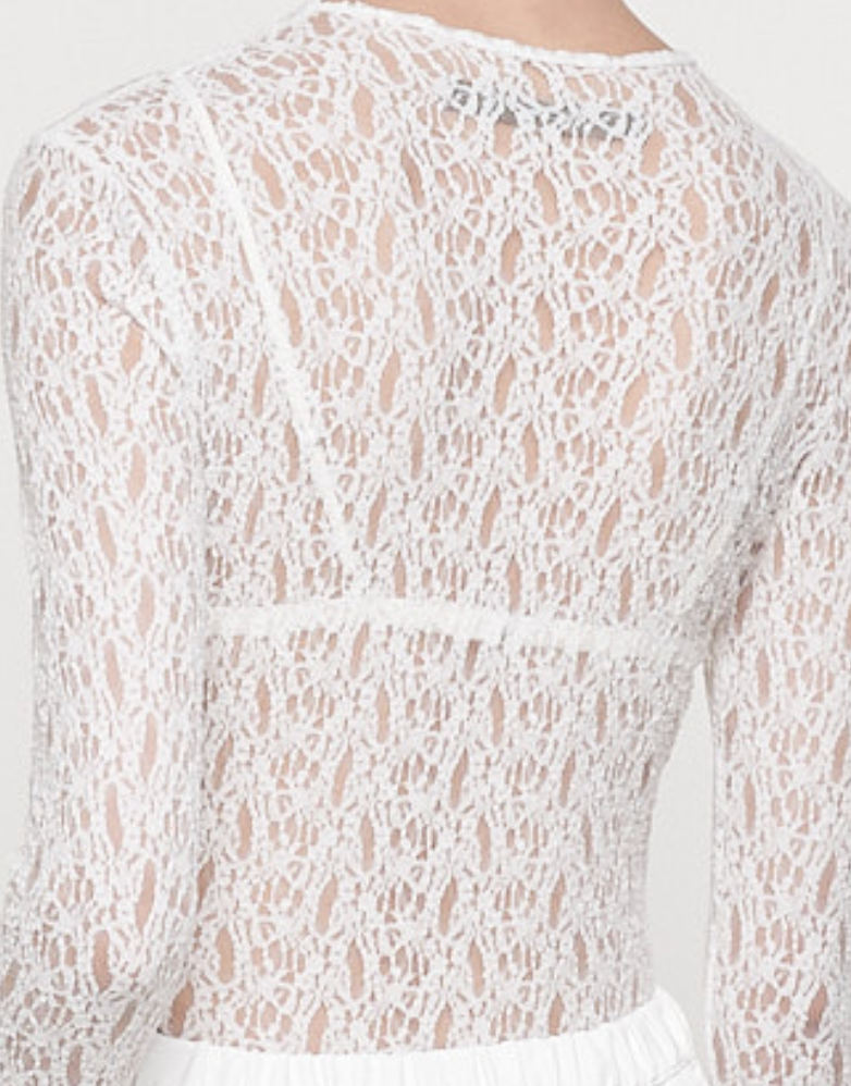 ENZA COSTA Stretch Lace Fitted Long Sleeve Crew Black or Off White