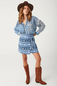 Spell SUNSHINE BANDIT WRAP MINI SKIRT Chambray