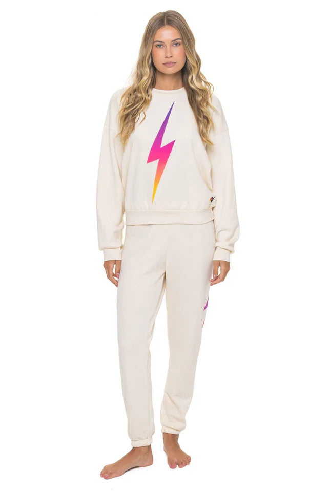 Aviator Nation BOLT FADE RELAXED CREW SWEATSHIRT - VINTAGE WHITE // PINK // PURPLE