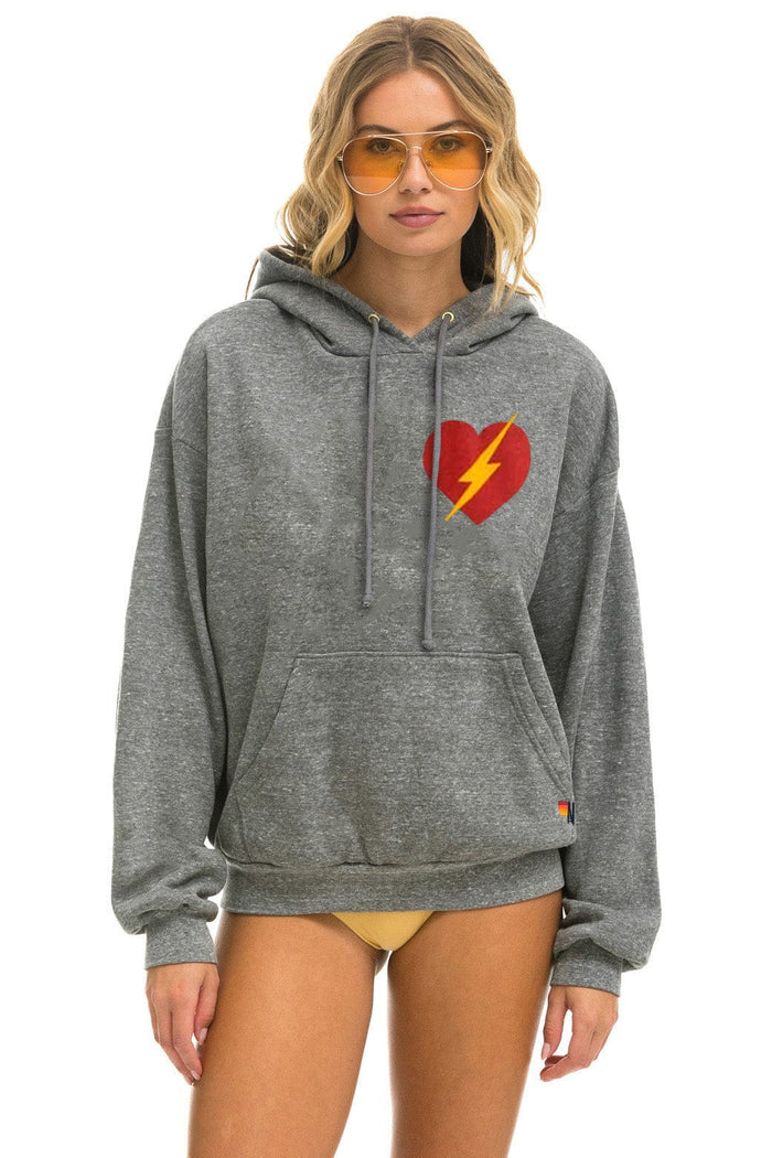 Aviator Nation BOLT HEART PULLOVER RELAXED HOODIE - HEATHER