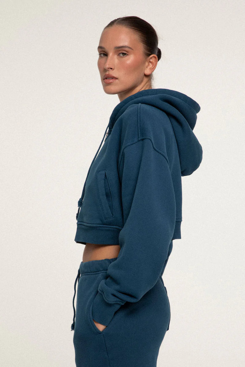 Elwood BABYDOLL CROP ZIP HOODIE 2.0 Vintage Blue