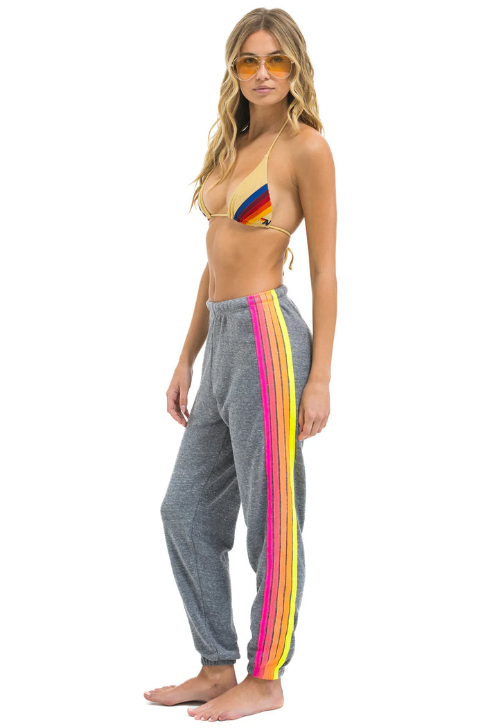 Aviator Nation 5 STRIPE SWEATPANTS - HEATHER GREY // NEON