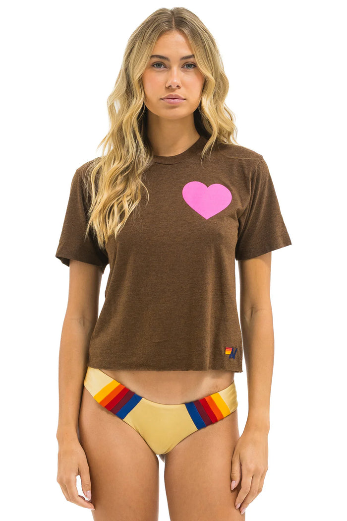 Aviator Nation HEART PRINT BOYFRIEND TEE - CHOCOLATE // NEON PINK