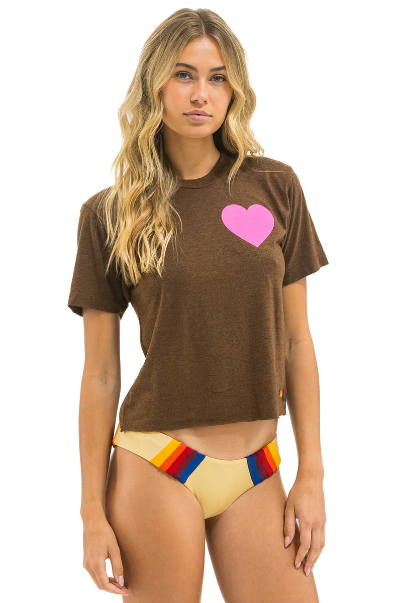Aviator Nation HEART PRINT BOYFRIEND TEE - CHOCOLATE // NEON PINK