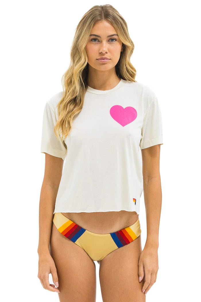 Aviator Nation HEART PRINT BOYFRIEND TEE - VINTAGE WHITE // NEON PINK