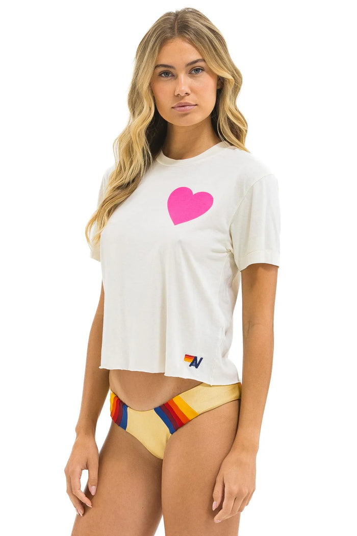 Aviator Nation HEART PRINT BOYFRIEND TEE - VINTAGE WHITE // NEON PINK