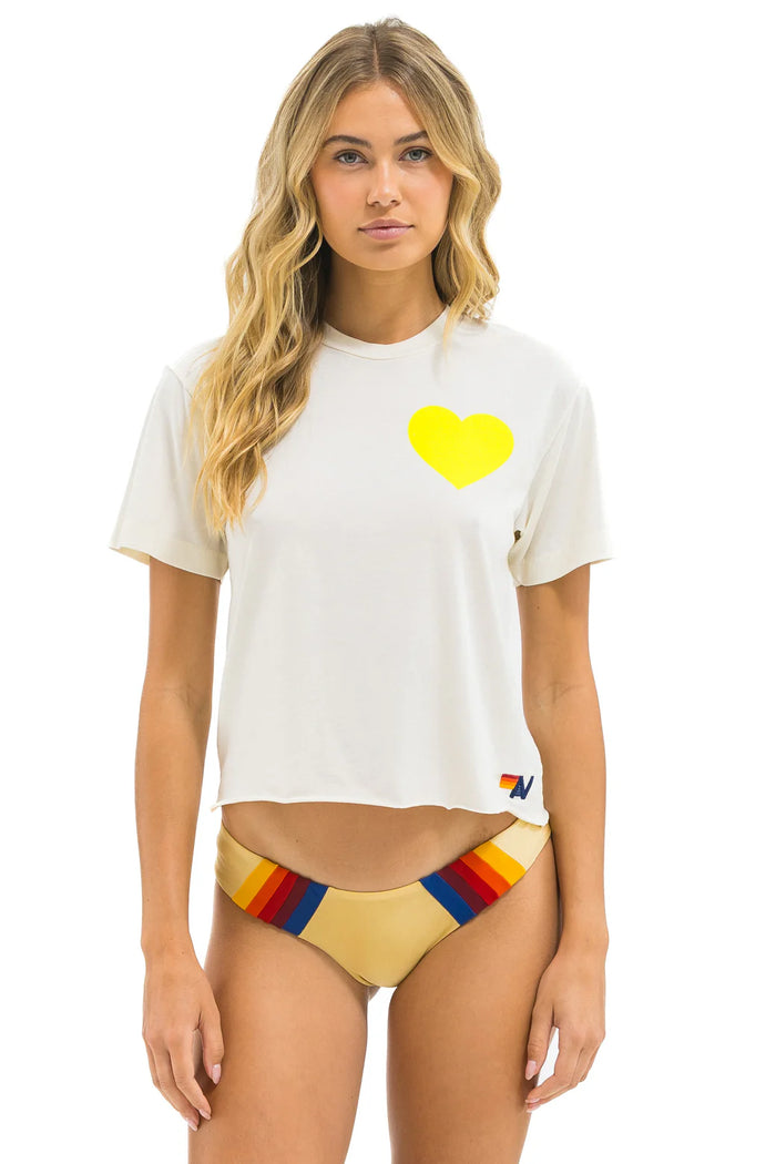 Aviator Nation HEART PRINT BOYFRIEND TEE - VINTAGE WHITE // NEON YELLOW