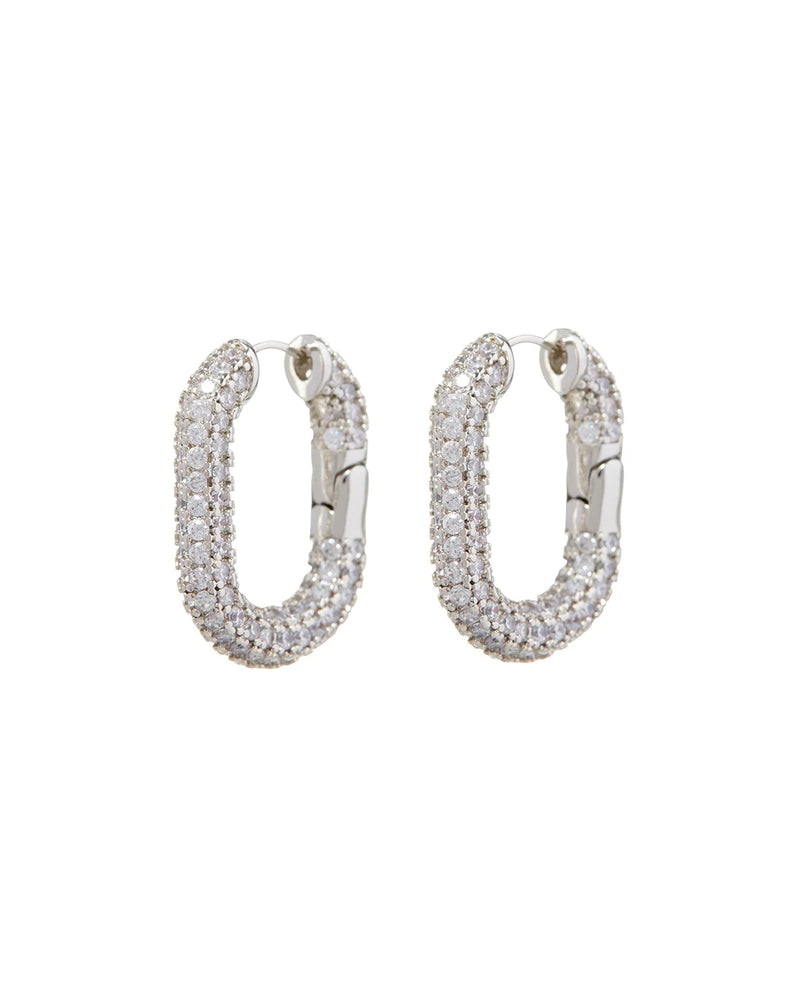 LUV AJ XL PAVE CHAIN LINK HOOPS- SILVER