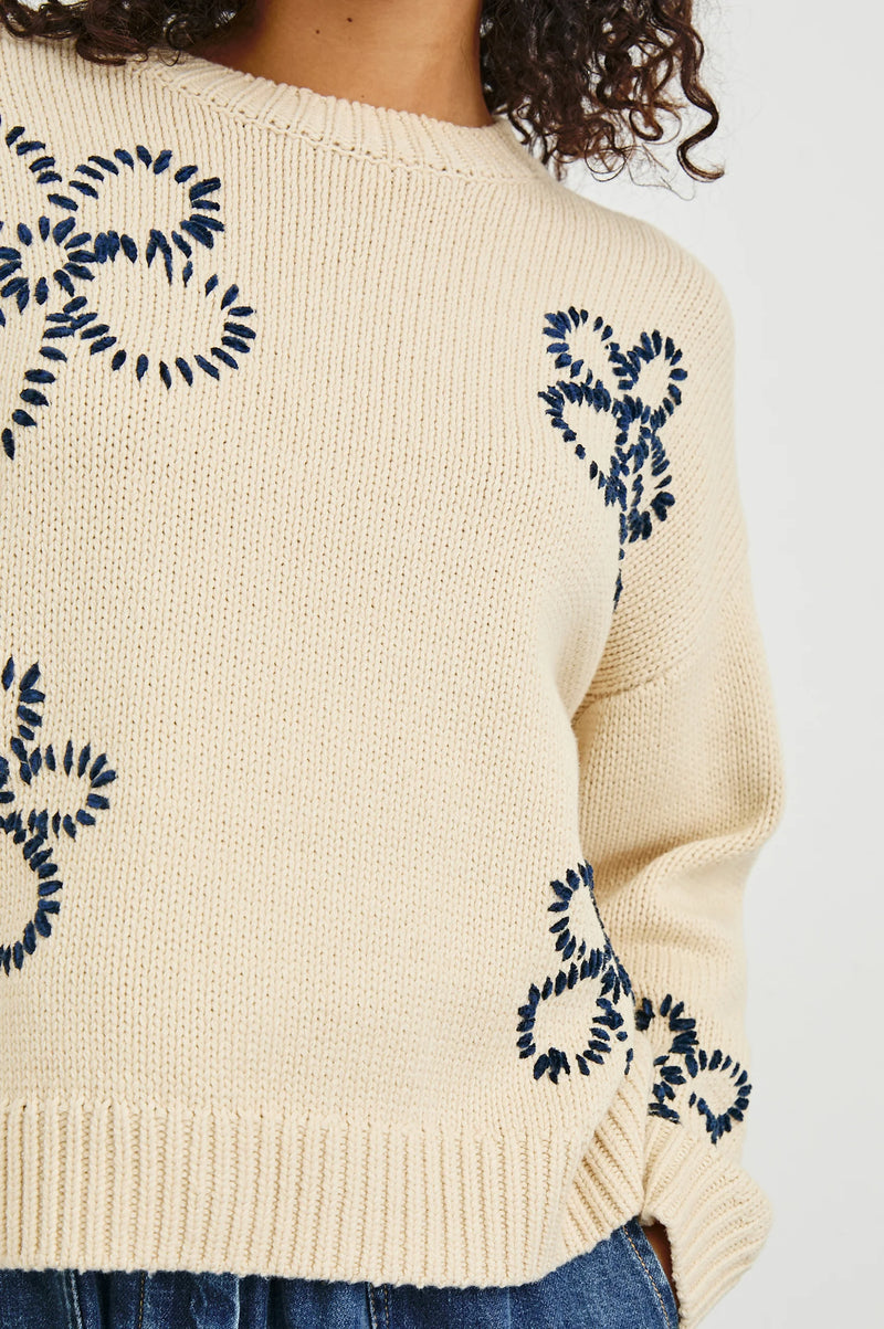 RAILS Zoey Sweater Ivory Navy Stitched Daisies