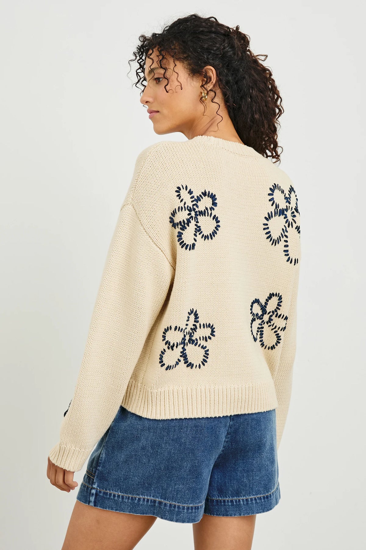 RAILS Zoey Sweater Ivory Navy Stitched Daisies