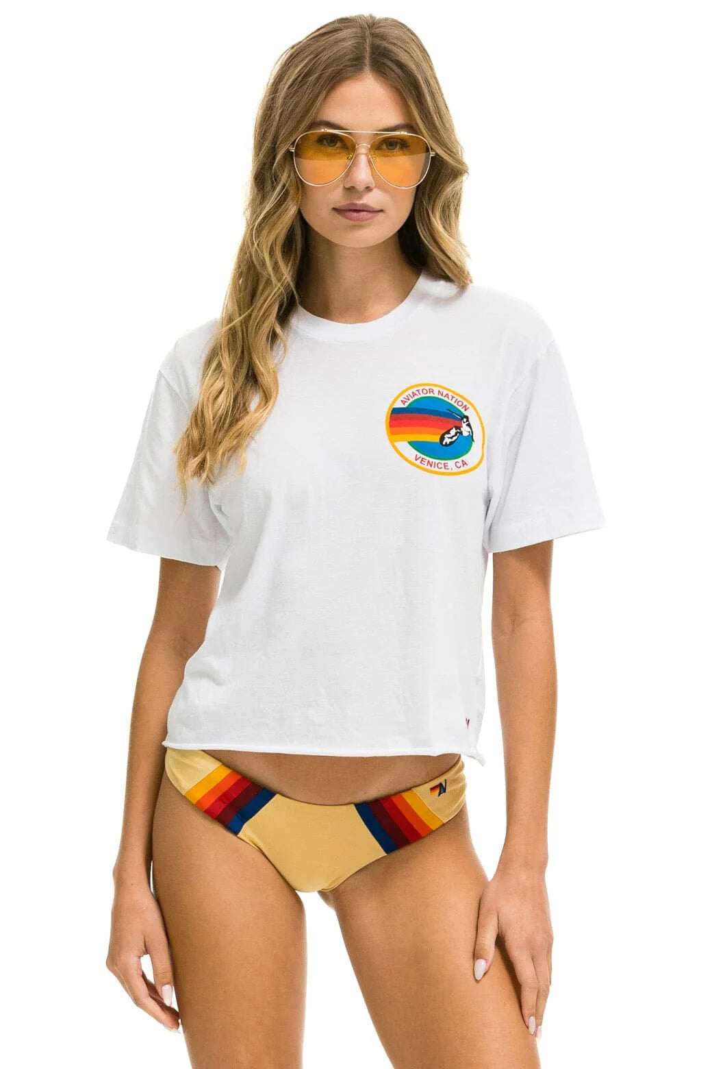 Aviator Nation AVIATOR NATION SMALL LOGO BOYFRIEND TEE - WHITE