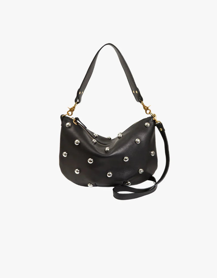 Clare V. Moyen Messenger in Black Naturelle with Studs