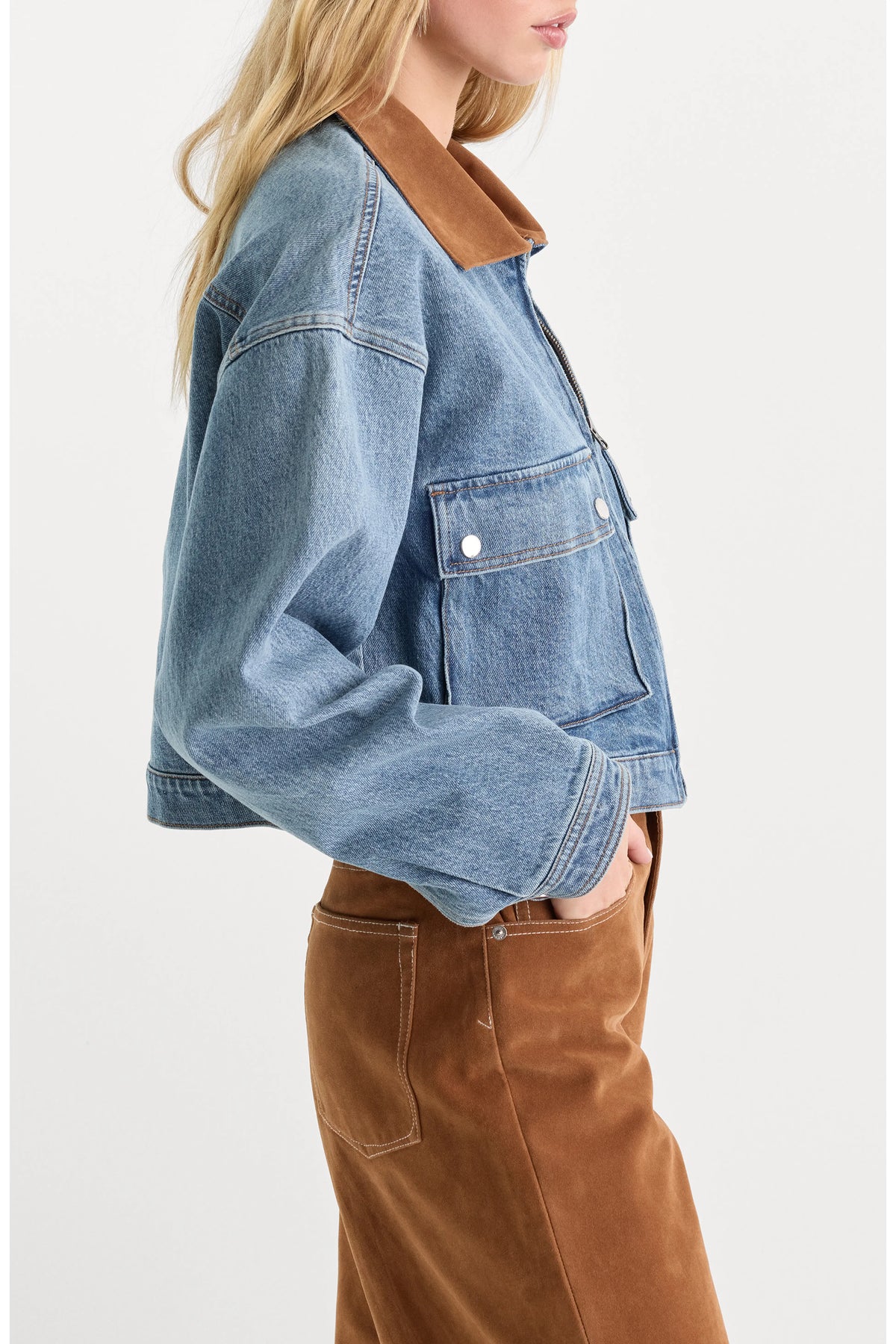 Good American Swing Cropped Denim Jacket Indigo 1320