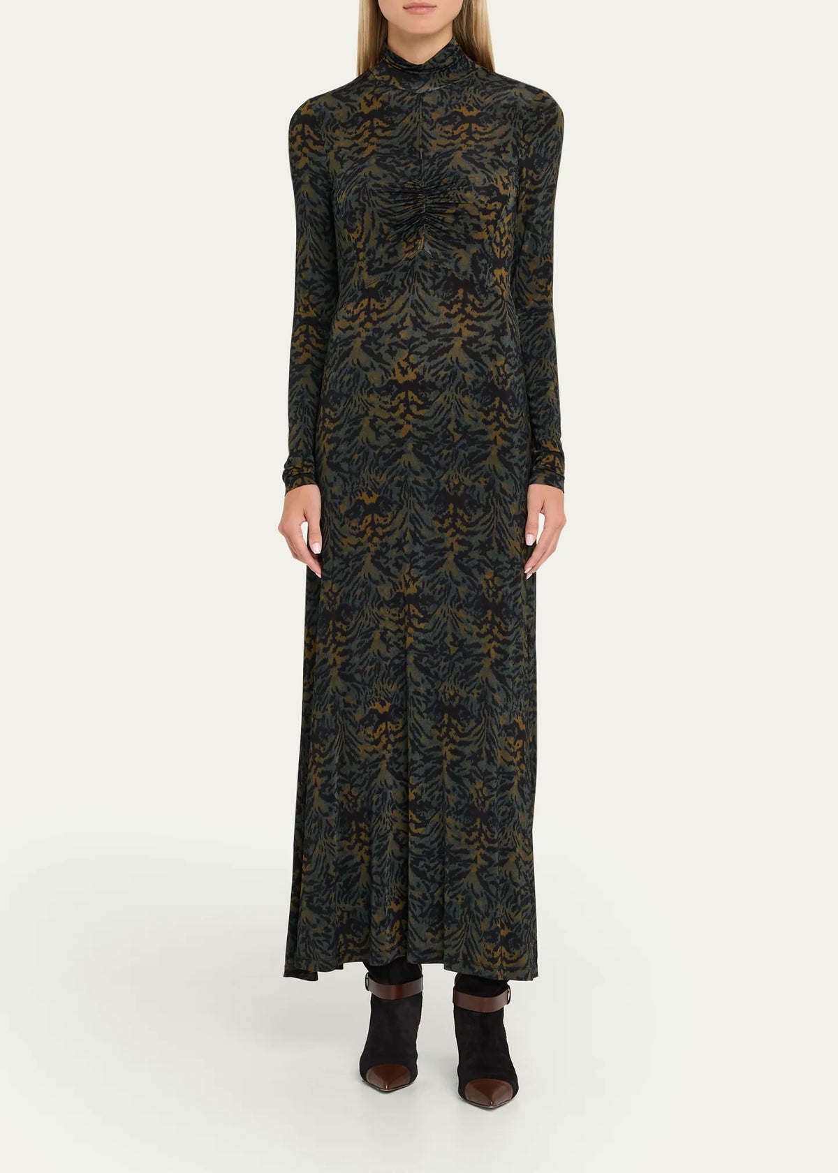ulla johnson maxi dress ULLA JOHNSON Koa Ruched Jersey Turtleneck Maxi Dress