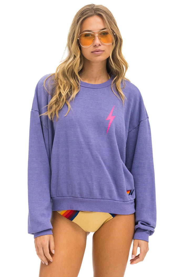 Aviator Nation BOLT 2 RELAXED CREW SWEATSHIRT - LAVENDER // NEON PINK