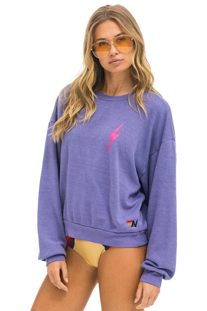 Aviator Nation BOLT 2 RELAXED CREW SWEATSHIRT - LAVENDER // NEON PINK