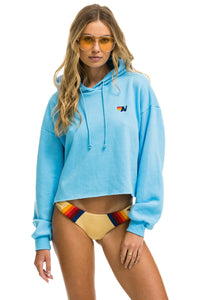 Aviator Nation  BOLT STRIPE RELAXED CROPPED PULLOVER HOODIE - SKY