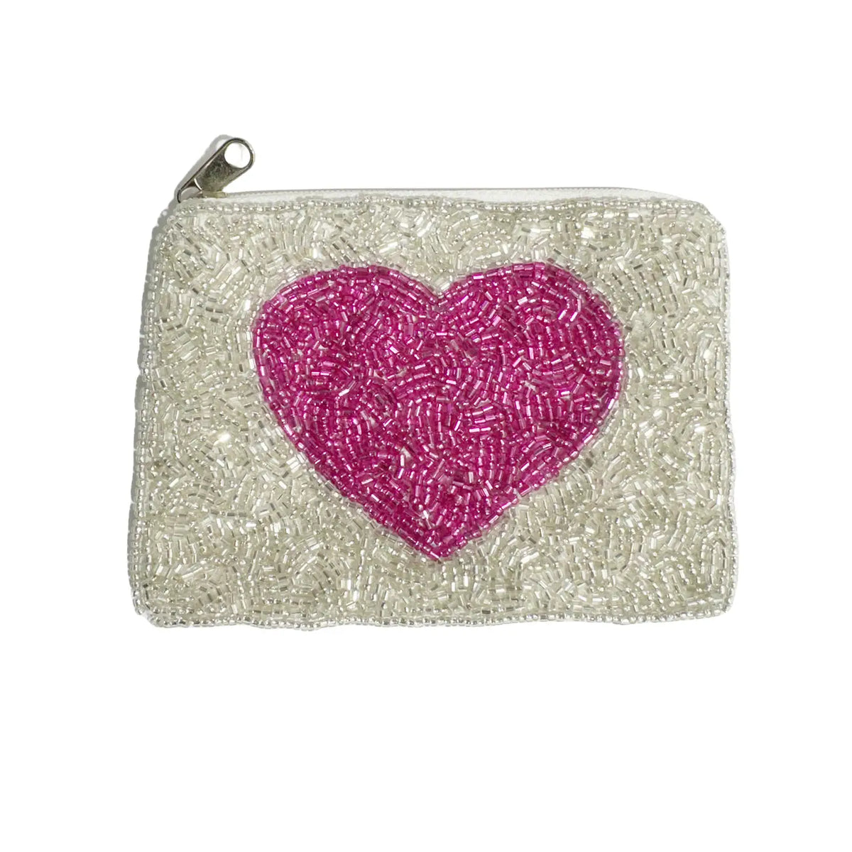 Concepts Reno Heart Beaded Mini Coin Purse silver with Pink heart