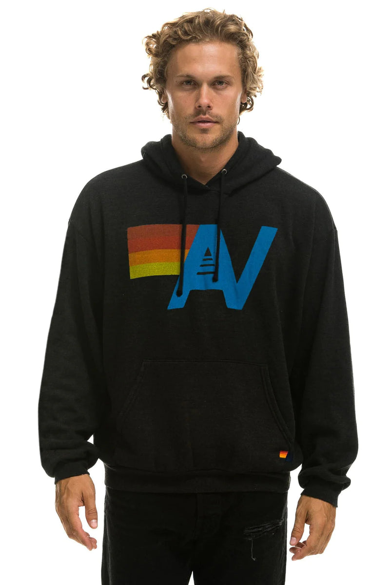 AVIATOR NATION LOGO PULLOVER RELAXED HOODIE - BLACK