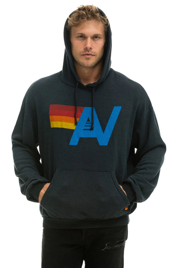 AVIATOR NATION LOGO PULLOVER RELAXED HOODIE - CHARCOAL