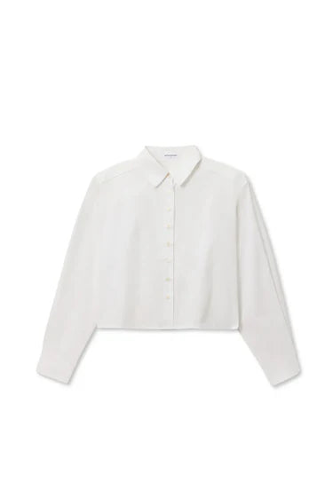 Perfectwhitetee naomi poplin long sleeve cropped button up White