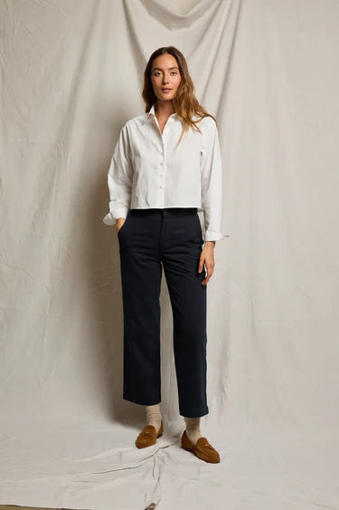 Perfectwhitetee naomi poplin long sleeve cropped button up White