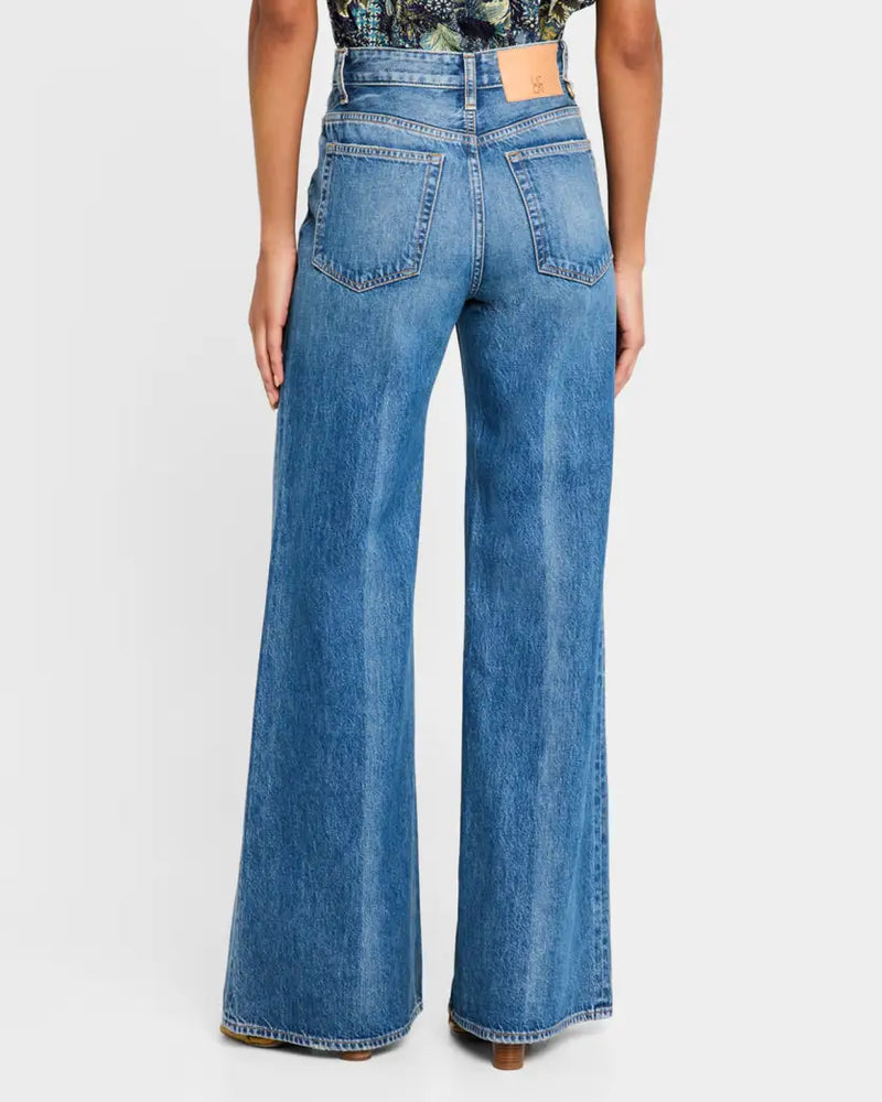 ULLA JOHNSON The Gwynne Jean Flare Wide Leg High-Rise Button Denim- Danube