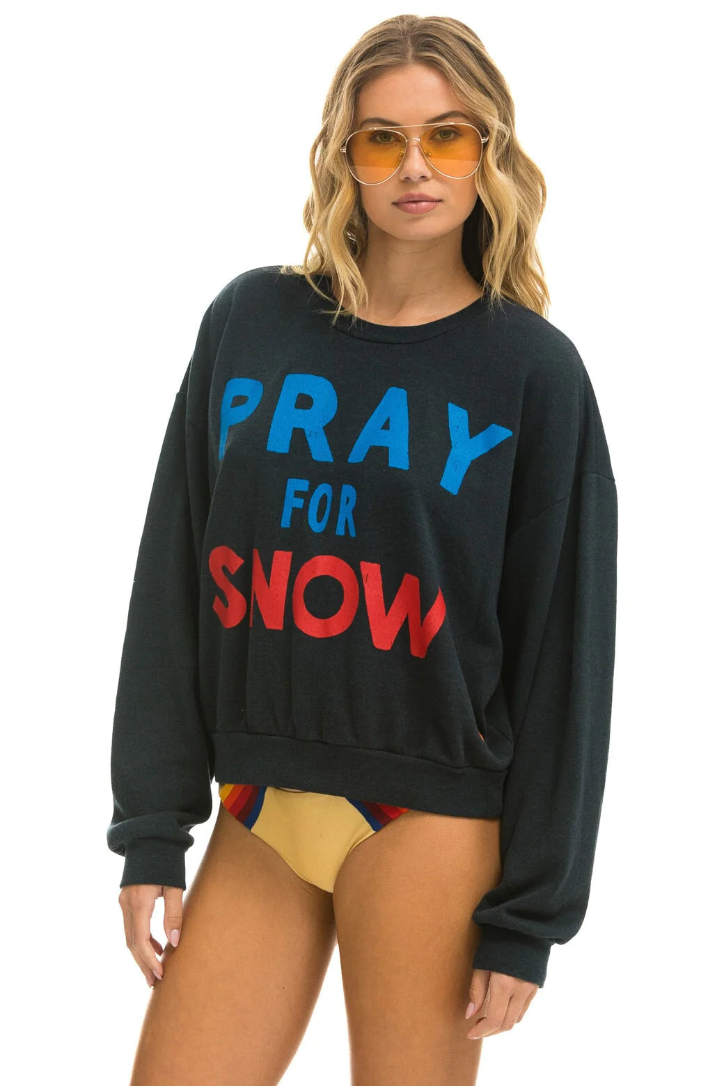 Aviator Nation PRAY FOR SNOW RELAXED CREW SWEATSHIRT - CHARCOAL