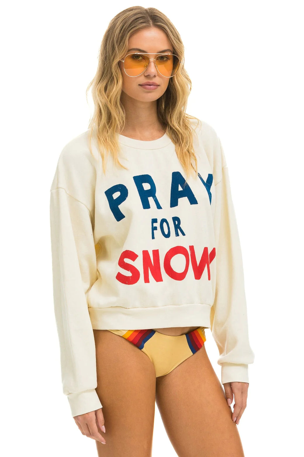 Aviator Nation PRAY FOR SNOW RELAXED CREW SWEATSHIRT - VINTAGE WHITE