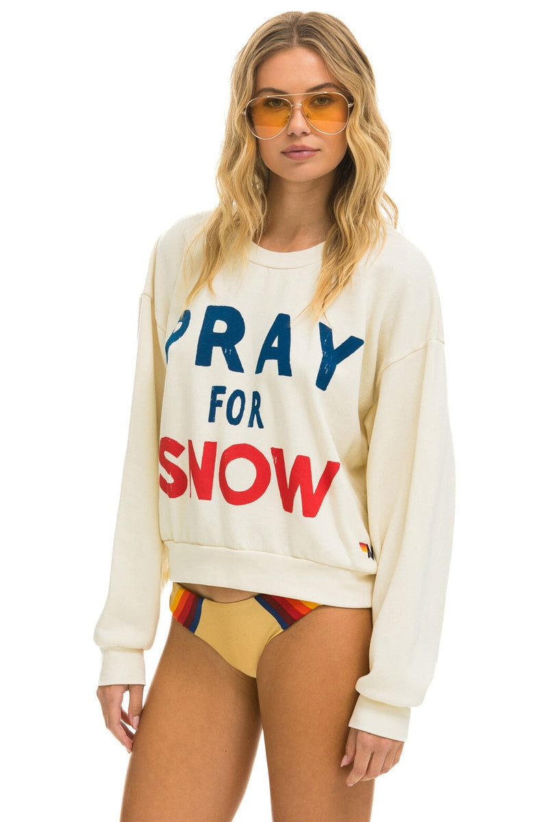 Aviator Nation PRAY FOR SNOW RELAXED CREW SWEATSHIRT - VINTAGE WHITE
