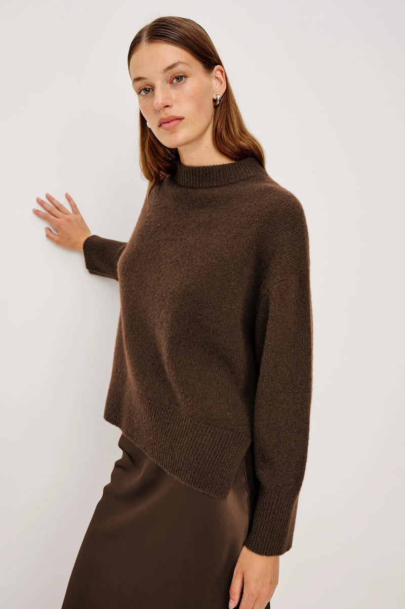Rails Miranda Cashmere Silk Crew Neck Sweater- Chocolate