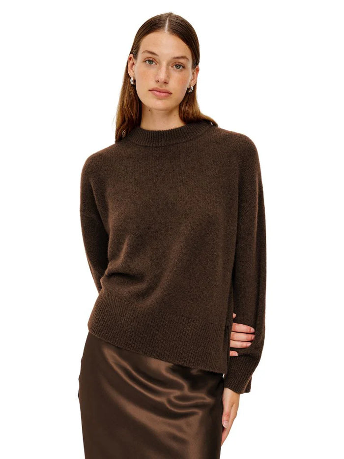 Rails Miranda Cashmere Silk Crew Neck Sweater- Chocolate