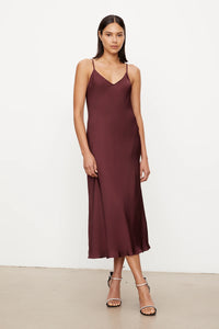 Velvet Poppy Satin Slip Dress Malbec