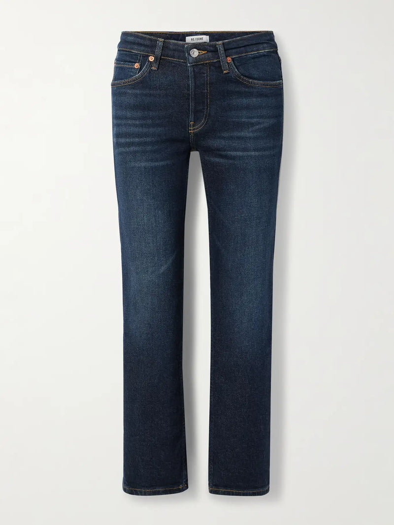 RE/DONE Cropped mid-rise straight-leg jeans barely worn wash