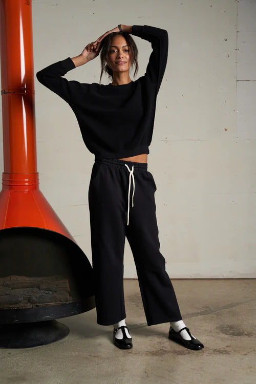 Perfect White Tee Reverse fleece shrunken crew neck sweatshirt - Black