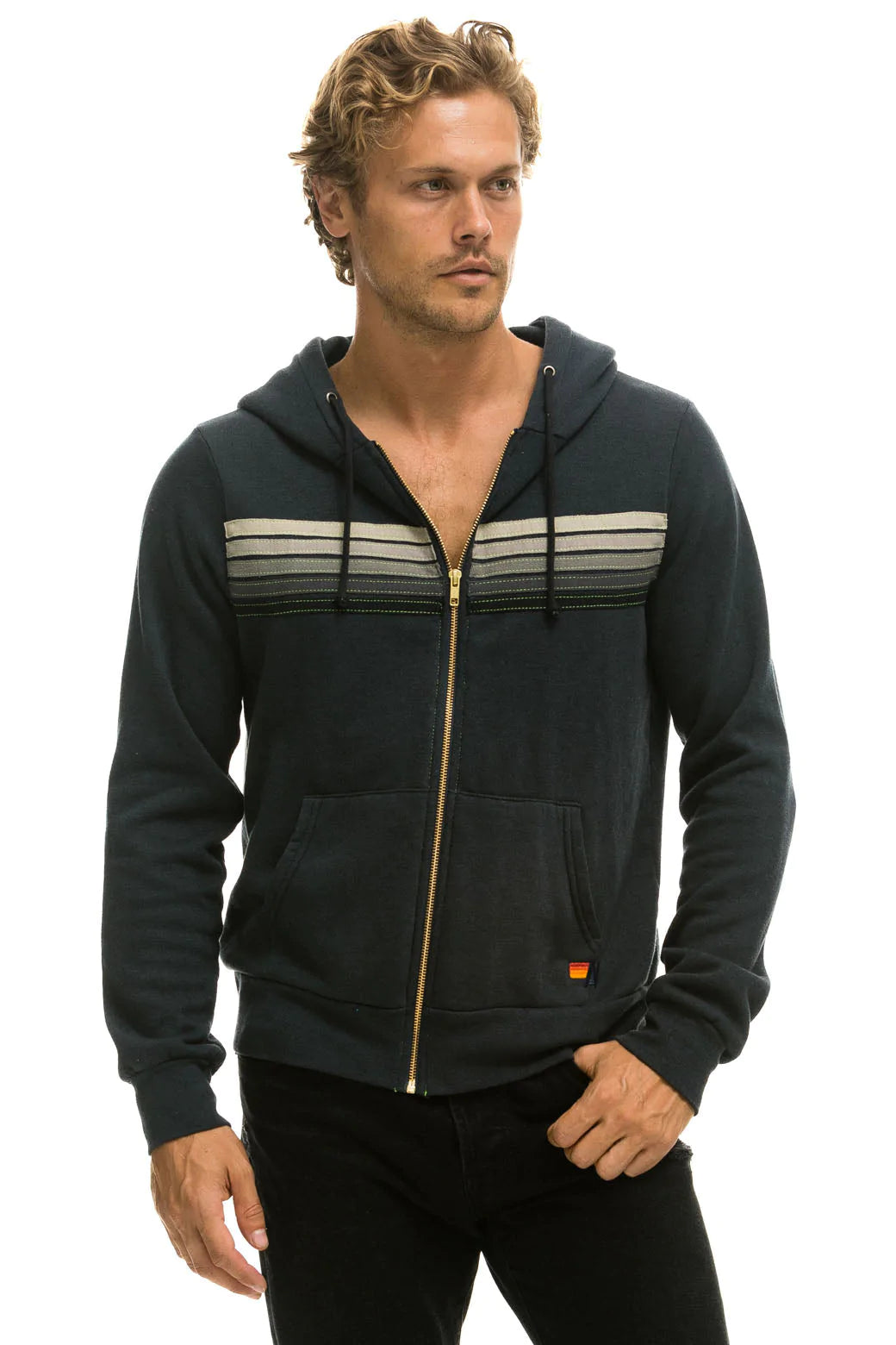 Aviator Nation 5 STRIPE HOODIE - HEATHER GREY // GREY